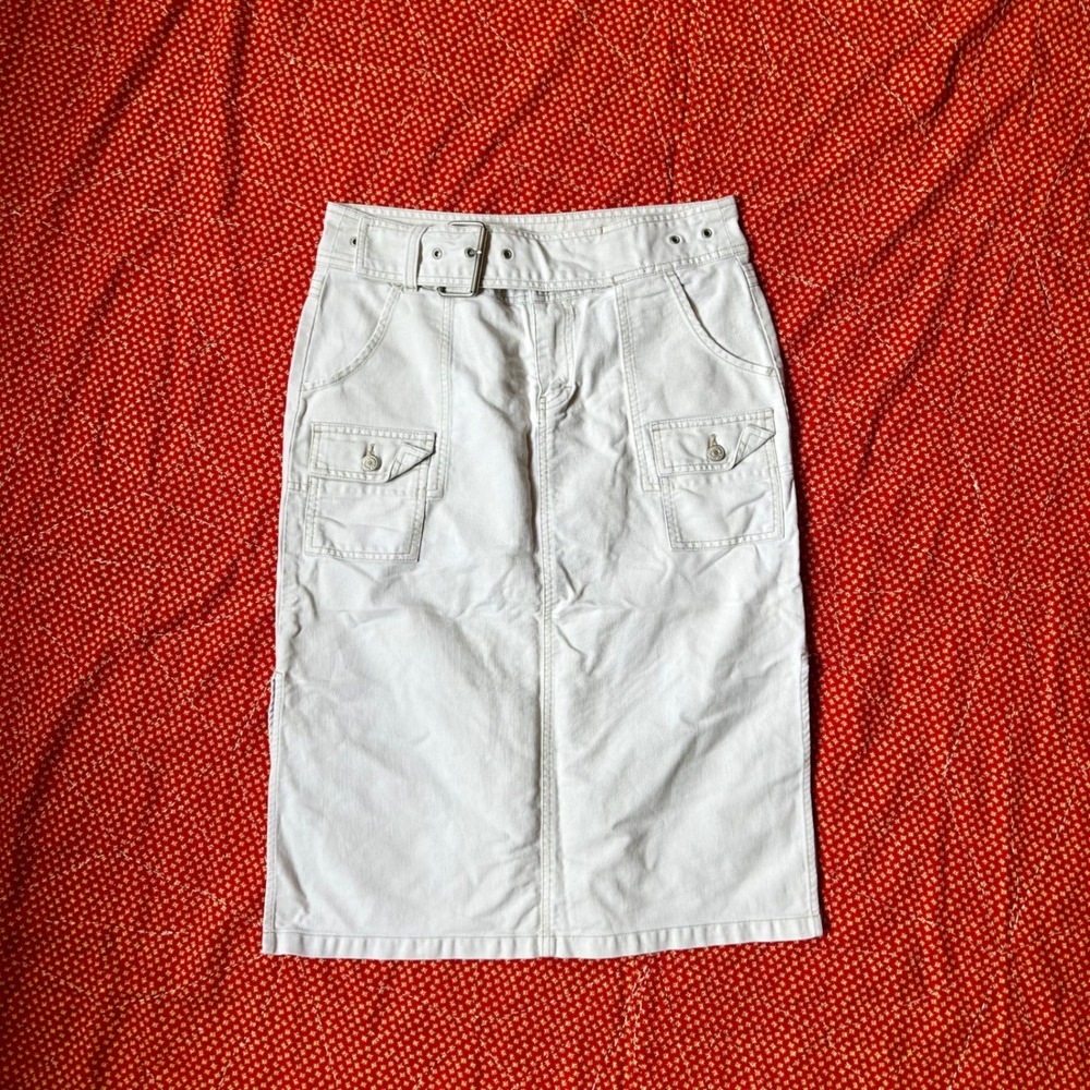 Unionbay Vintage Y2K Khaki Cargo Midi Skirt Belted Utility Cotton Tan Size 9